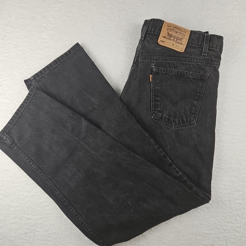 VTG Levi's‎ 550 Jeans Sz 38x32 (*36x32) Black Black Relaxed Fit Denim Orange Tab